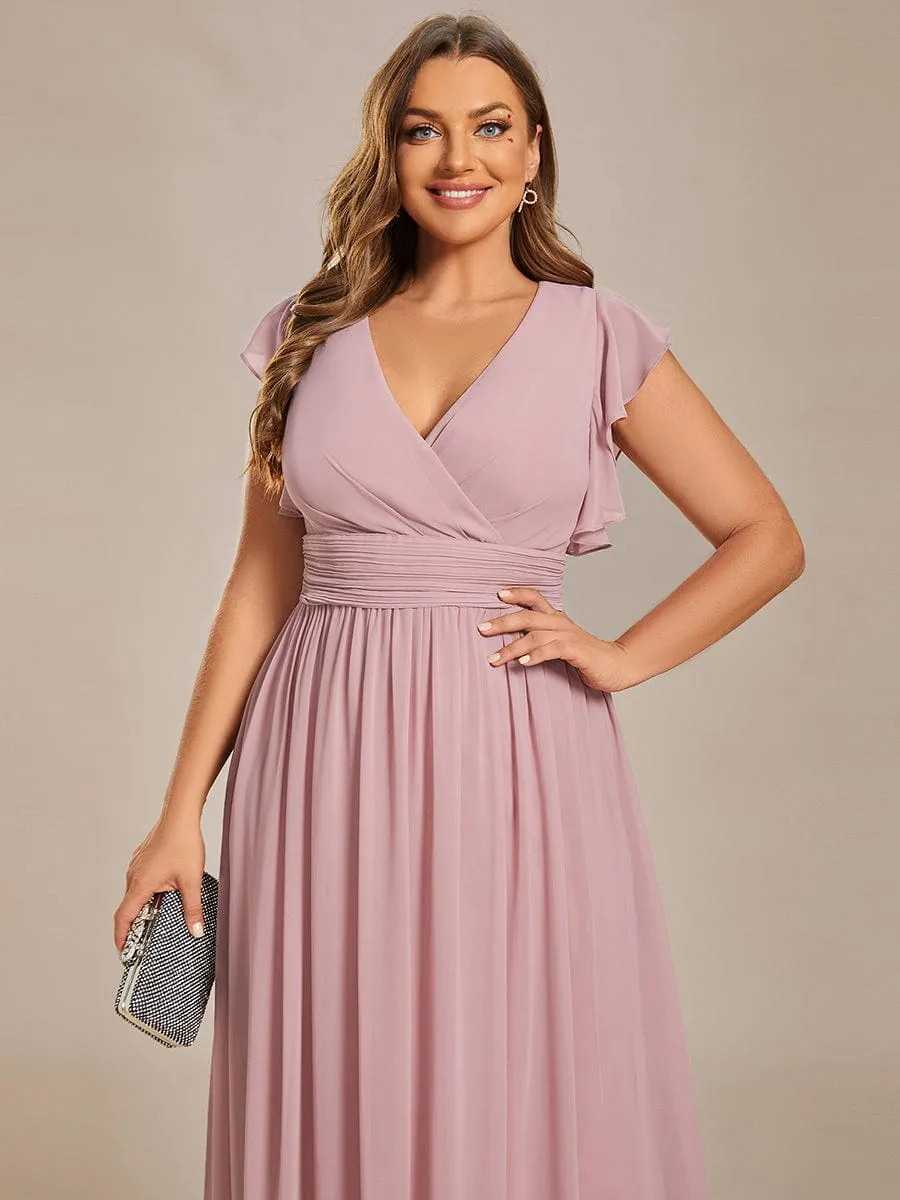 Back Cutout A-Line Pleated Ruffles Sleeve Chiffon Bridesmaid Dress