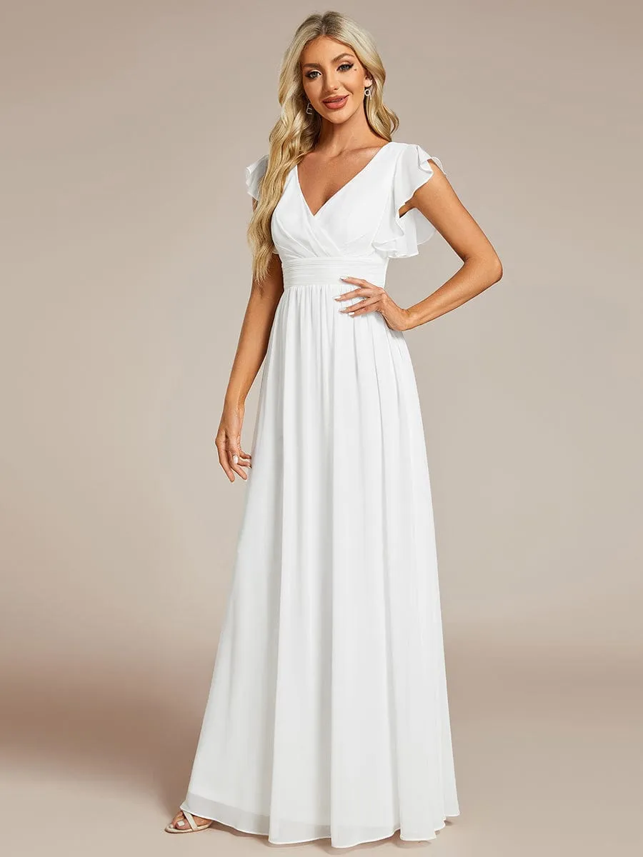 Back Cutout A-Line Pleated Ruffles Sleeve Chiffon Bridesmaid Dress