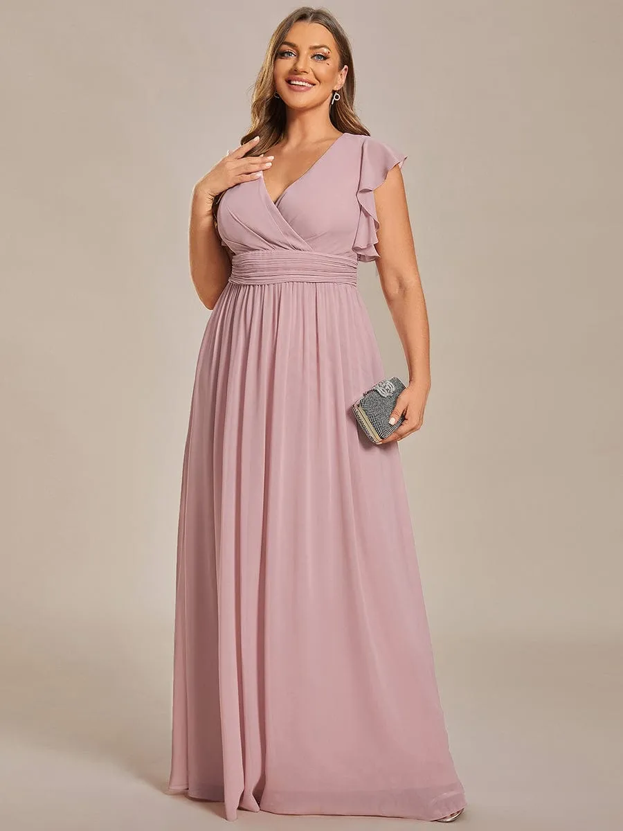 Back Cutout A-Line Pleated Ruffles Sleeve Chiffon Bridesmaid Dress