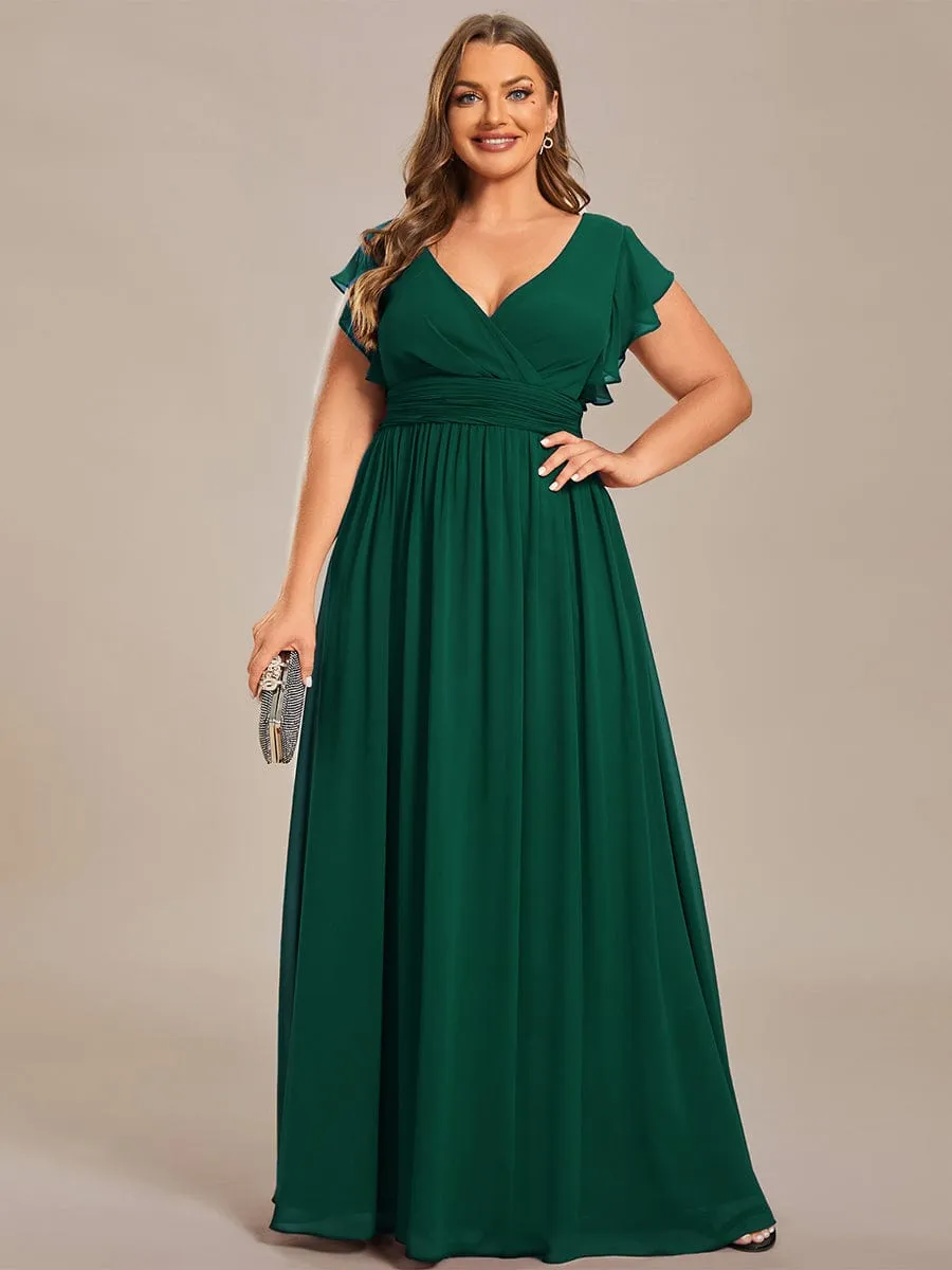 Back Cutout A-Line Pleated Ruffles Sleeve Chiffon Bridesmaid Dress