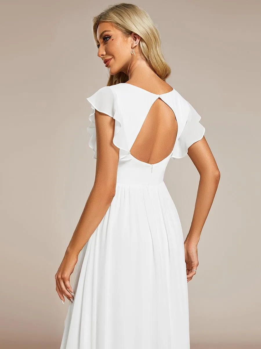 Back Cutout A-Line Pleated Ruffles Sleeve Chiffon Bridesmaid Dress