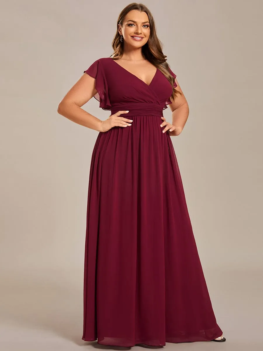 Back Cutout A-Line Pleated Ruffles Sleeve Chiffon Bridesmaid Dress