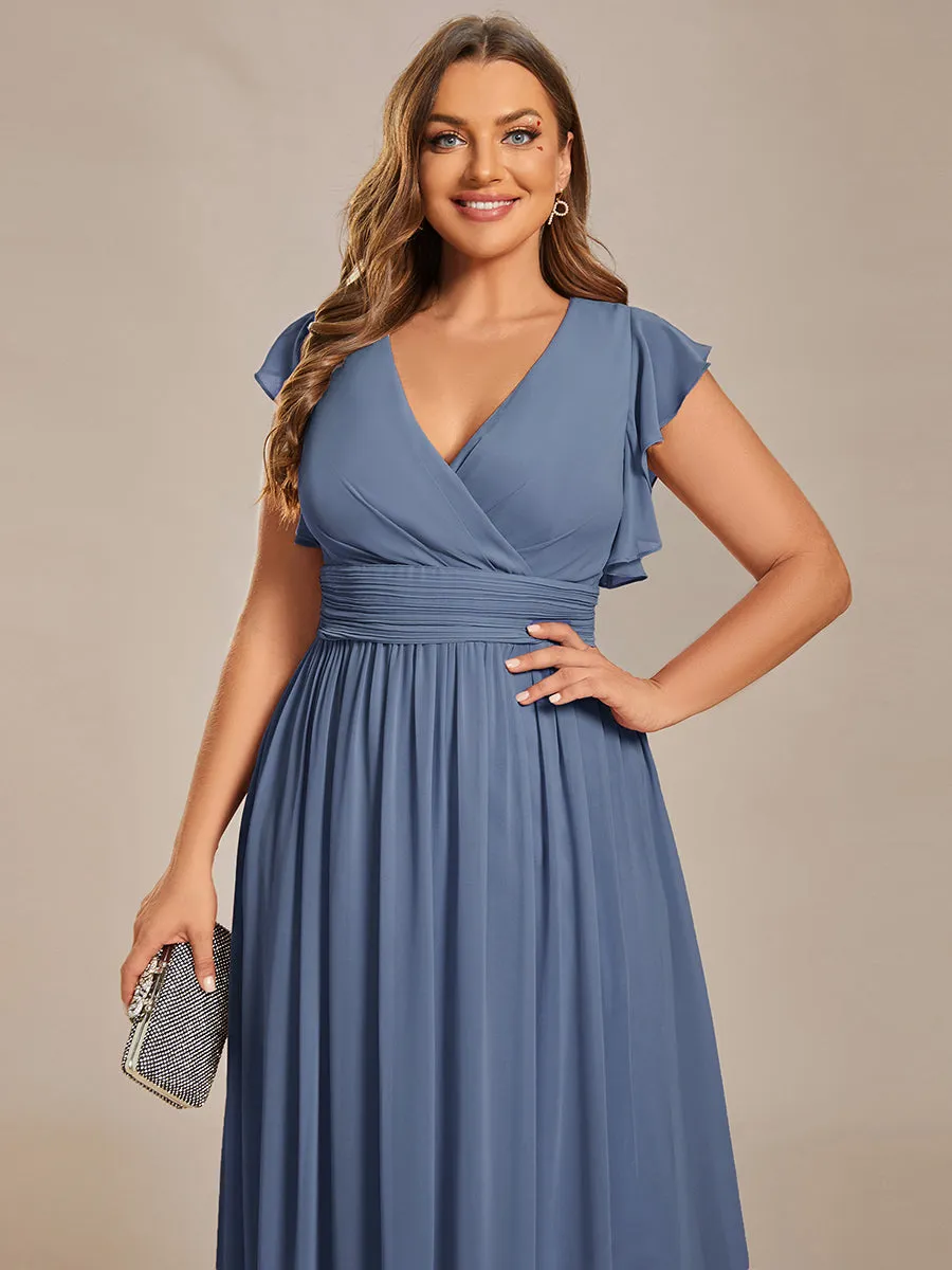 Back Cutout A-Line Pleated Ruffles Sleeve Chiffon Bridesmaid Dress