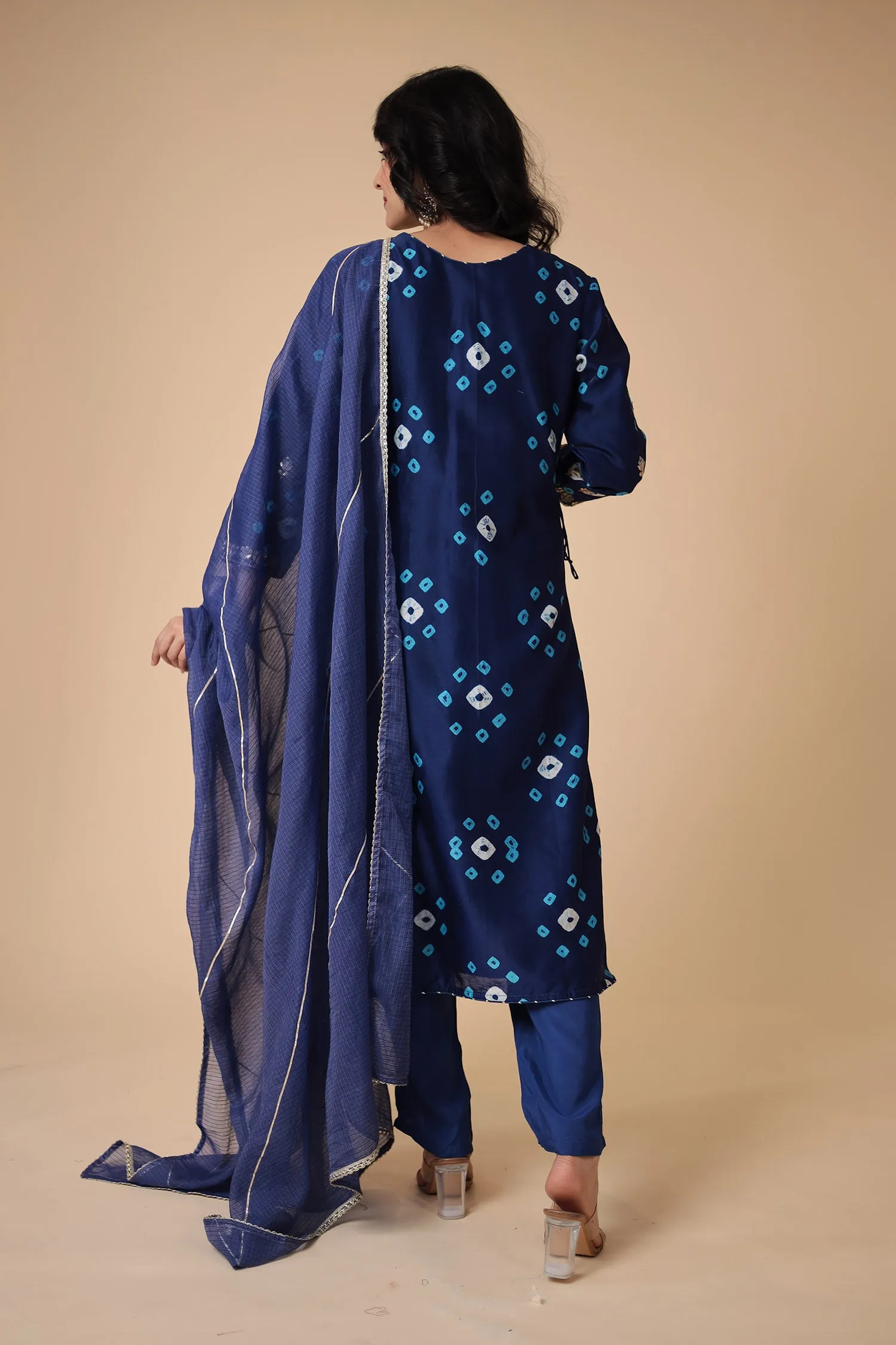 Bandhej Chanderi Silk Suit with Embroidered work