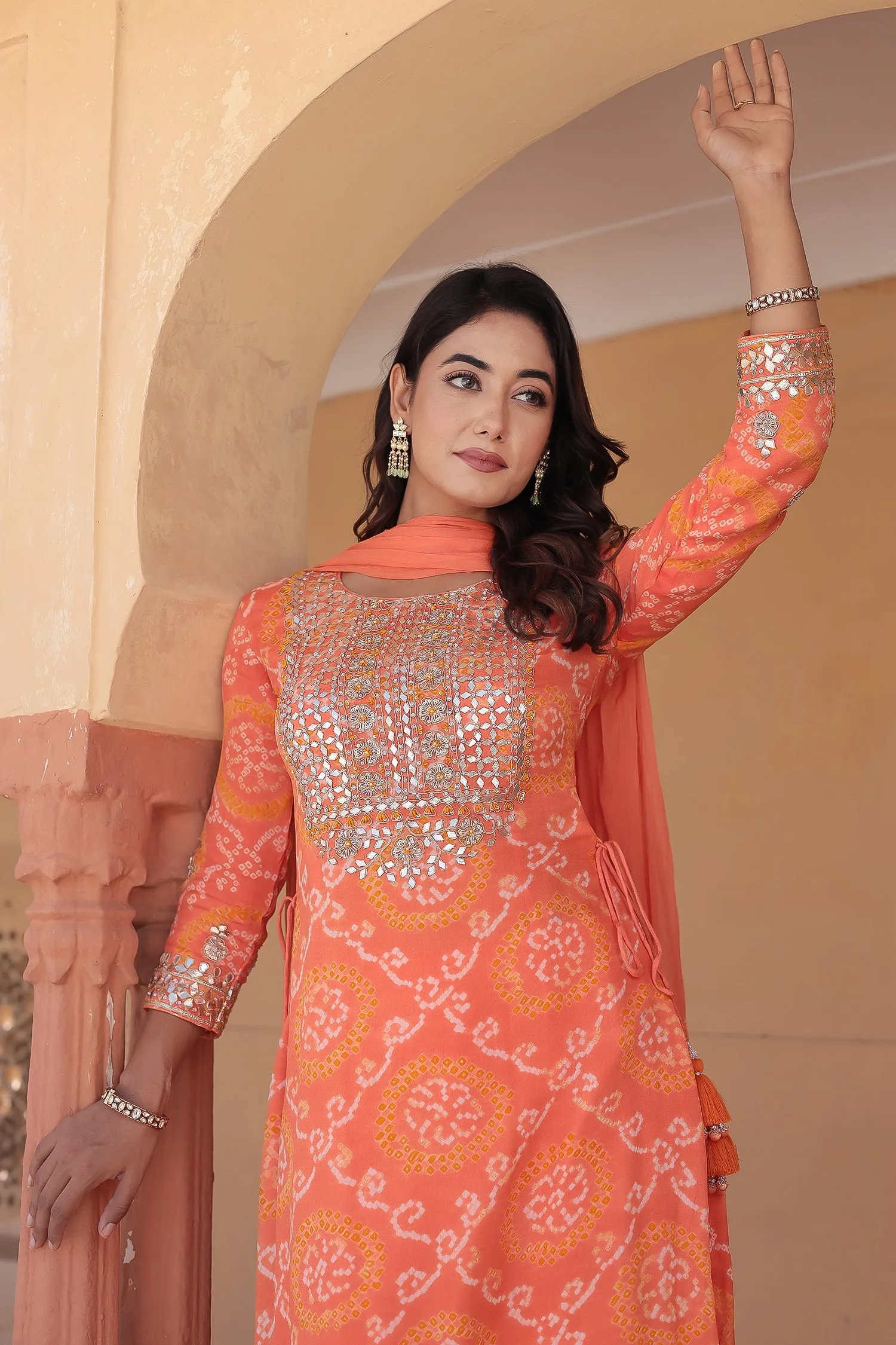 Bandhej Georgette Suit with Gota Patti and Embroidered work