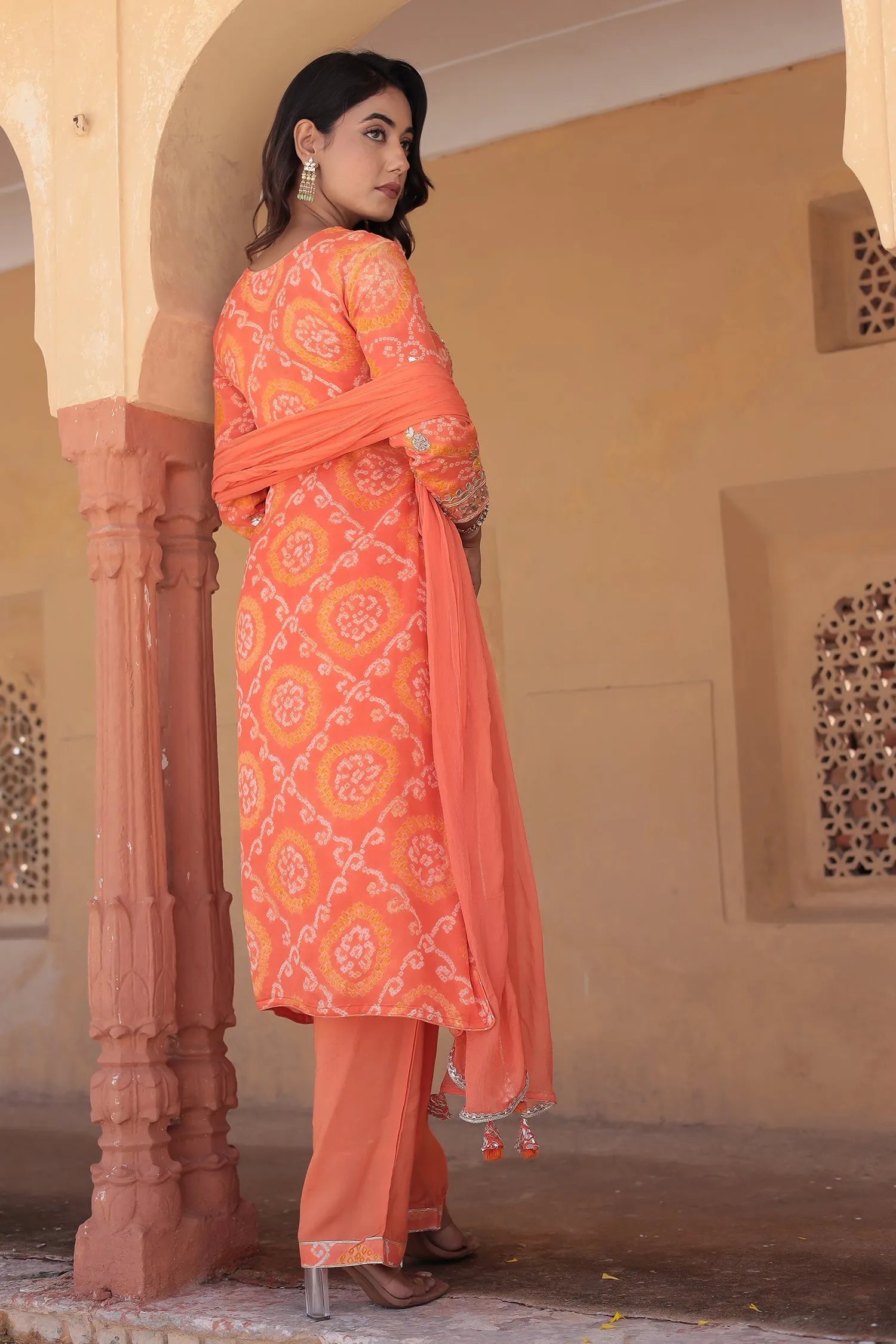 Bandhej Georgette Suit with Gota Patti and Embroidered work