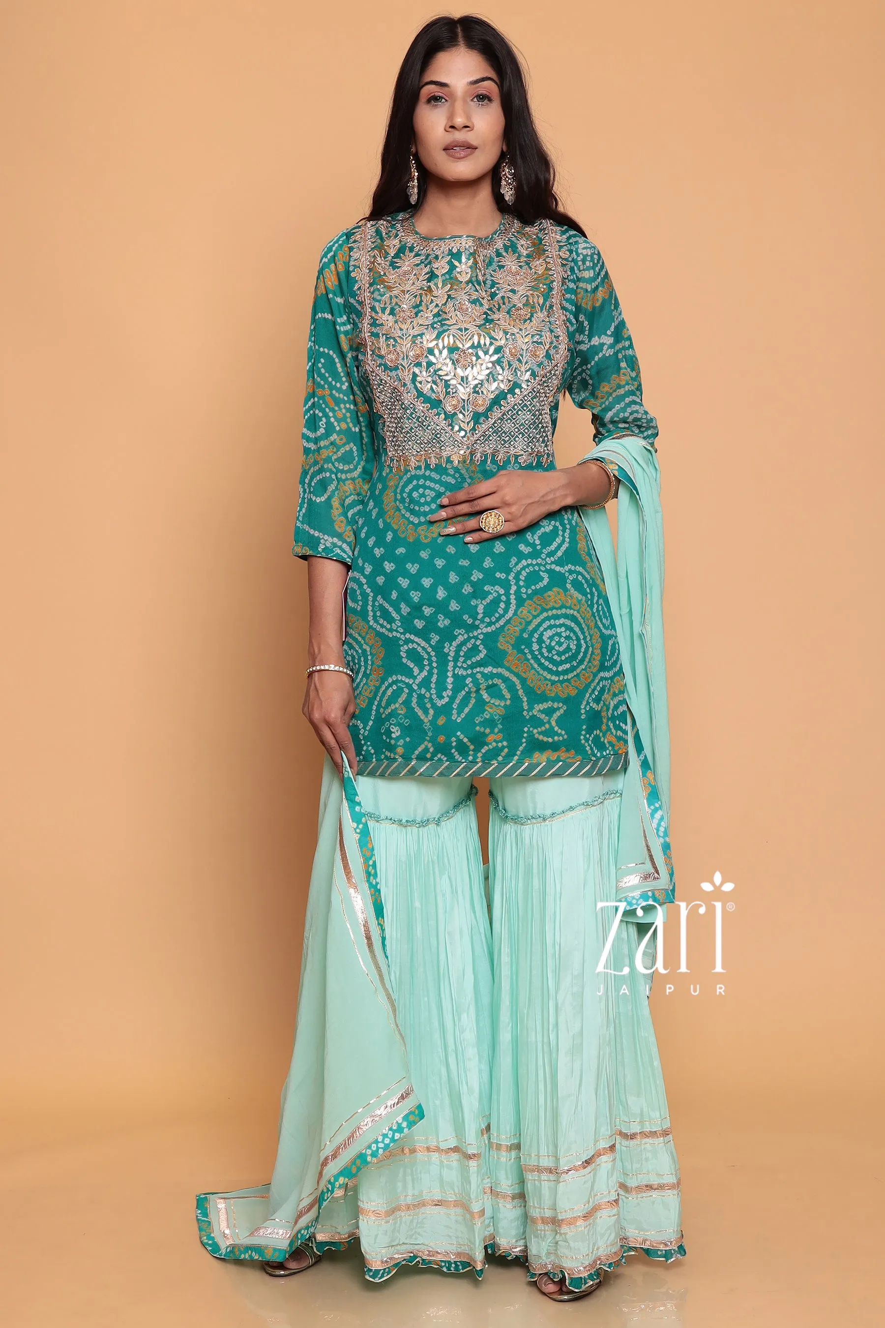 Bandhej Georgette Suit with Gota Patti  work.