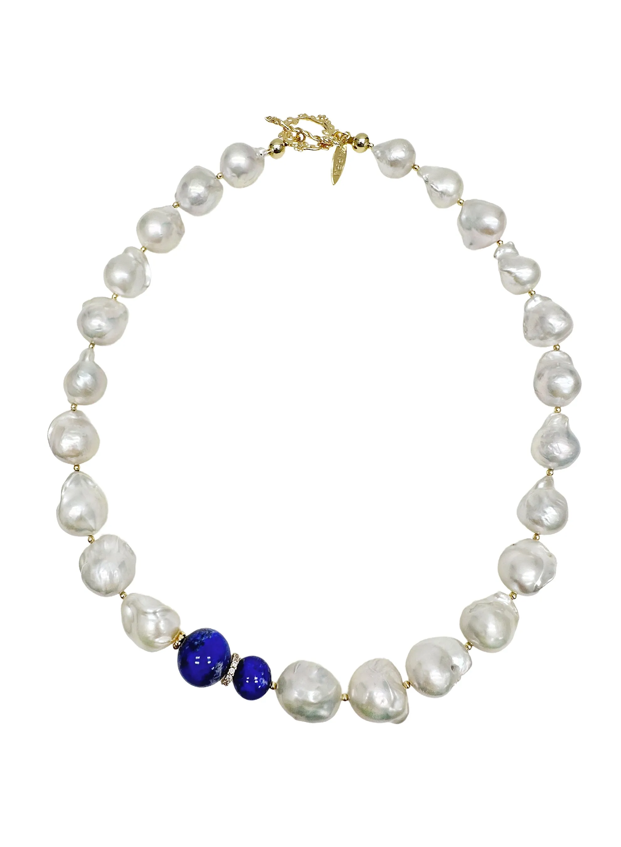 Baroque Pearls with Blue Lapis Chunky Necklace LN036