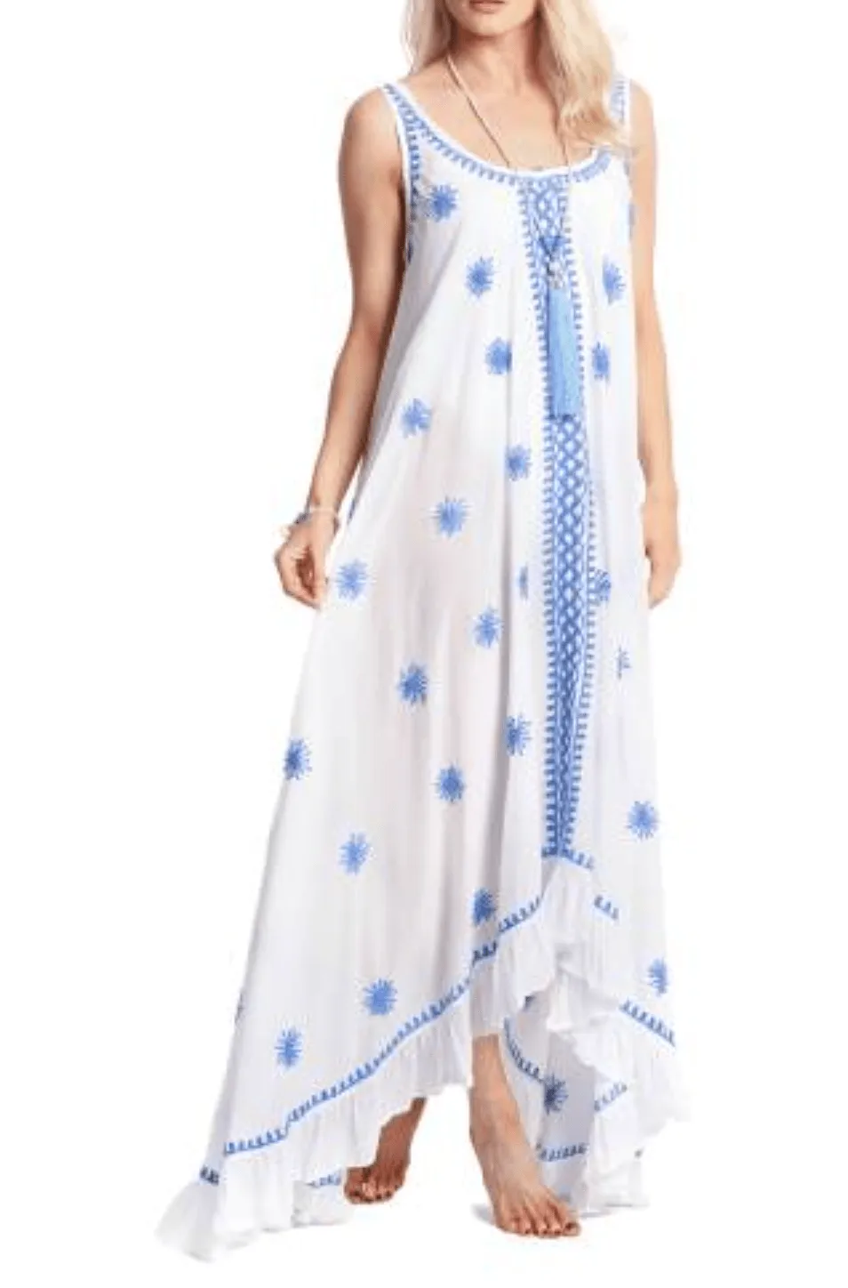 Beatrice Maxi Dress in White & Blue