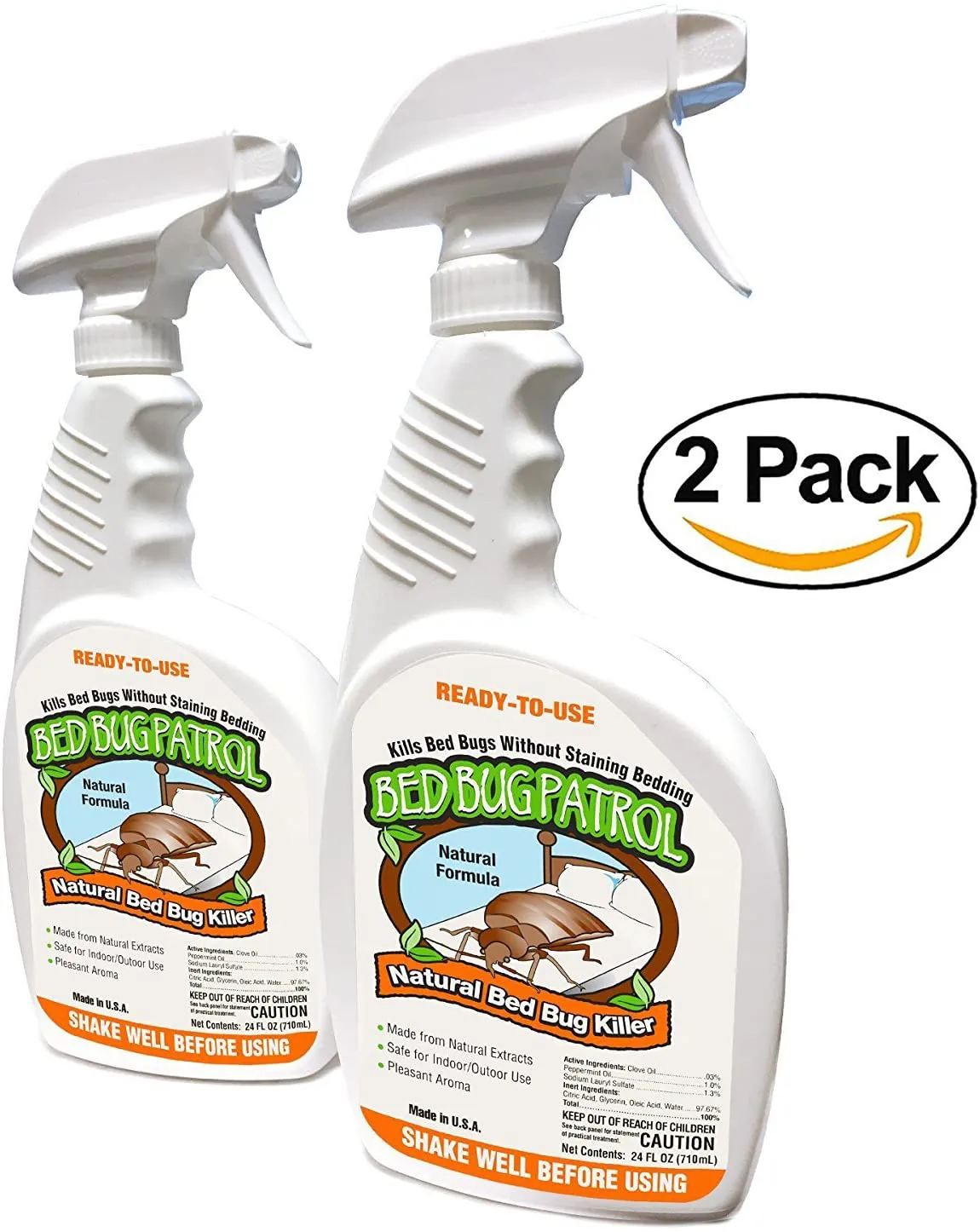 Bed Bug Patrol Bed Bug Killer Spray Treatment 24oz (2-Pack) Kills Bed Bugs on Contact with Residual Protection, Natural & Non-Toxic, Child & Pet Safe. Recommended for Home, Mattresses & Furniture.