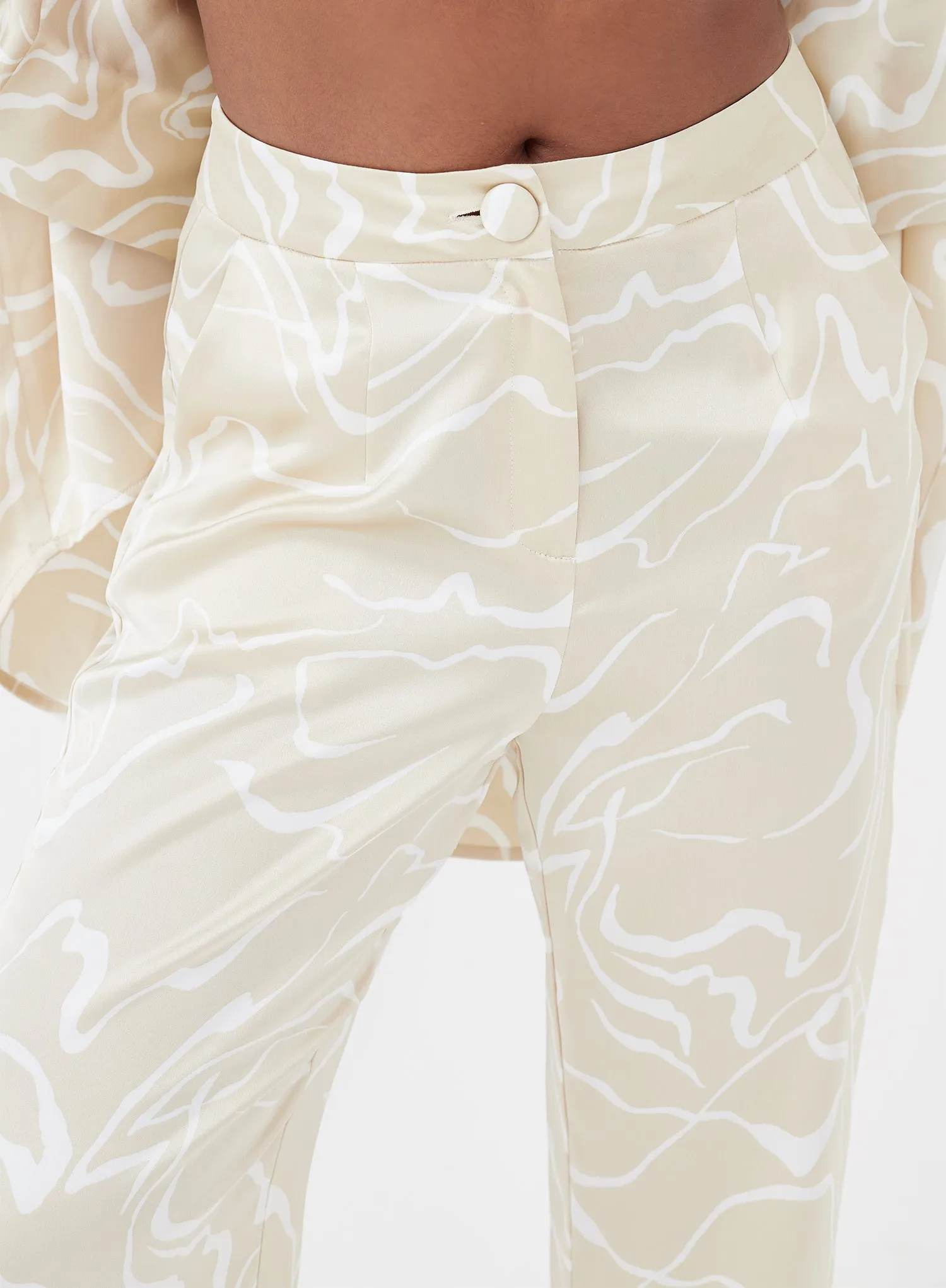 Beige Abstract Line Satin Trousers - Norma