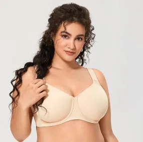 Beige Seamless Full Coverage Underwire Non-padded Wide Bra for Women