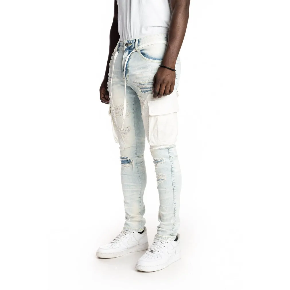 Belted Cargo Fashion Jeans - Plaster Blue