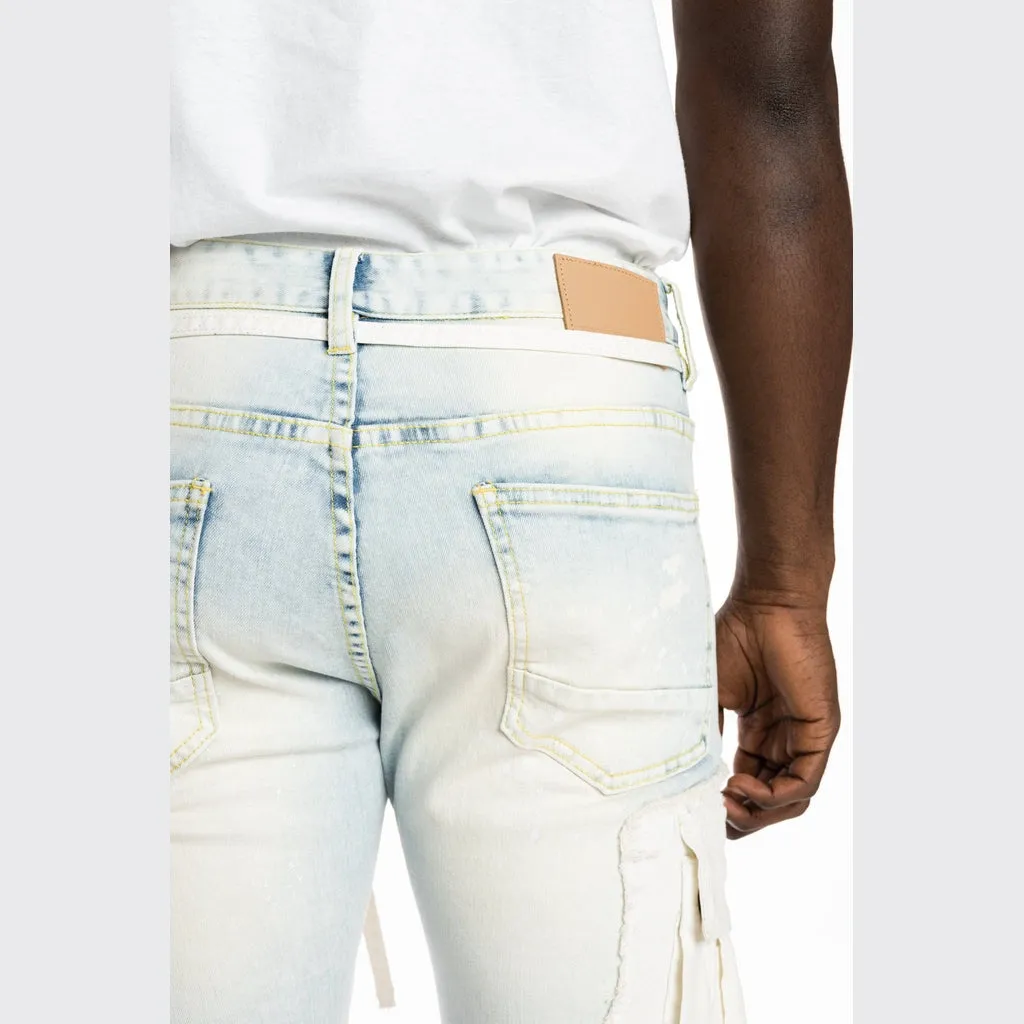 Belted Cargo Fashion Jeans - Plaster Blue