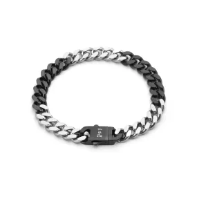 BG138BW B.Tiff 8mm 2 Tone Matte Black & High Polish Stainless Steel Flat Cuban Link Bracelet