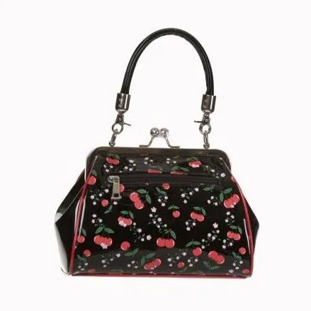 Black And Red Cherry Retro Patent Handbag