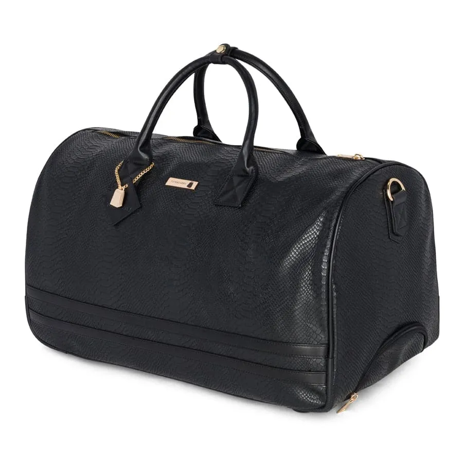 Black Apollo 1 Faux Snakeskin Rolling Duffle Bag