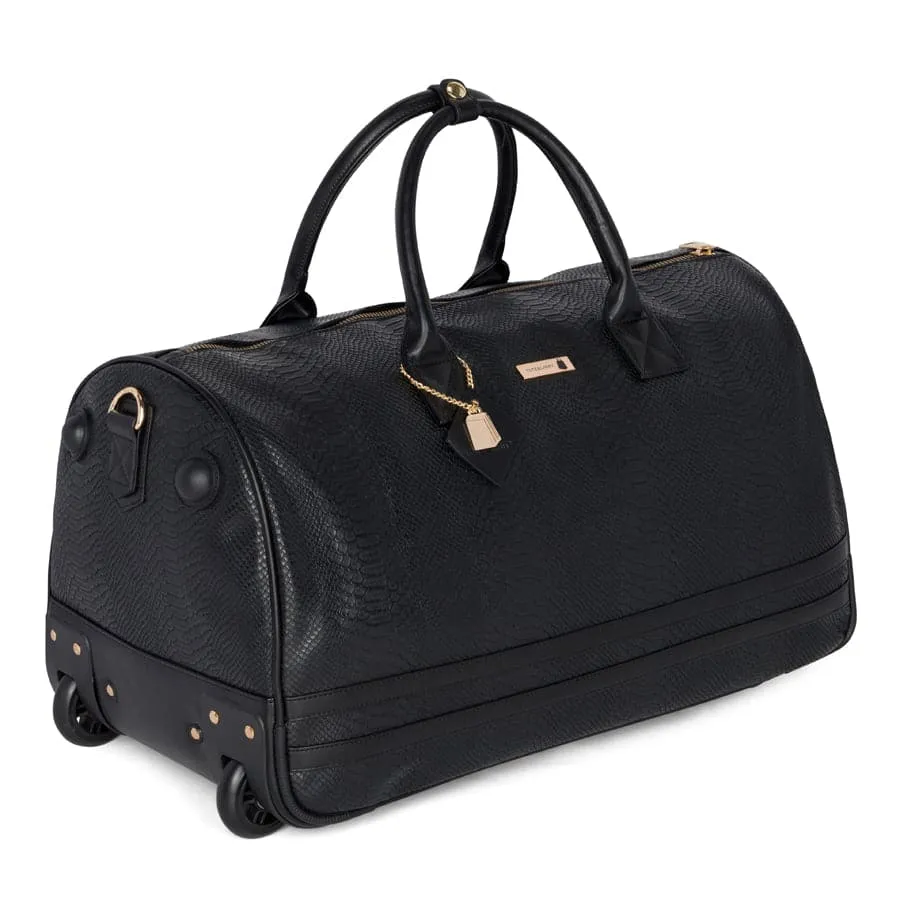 Black Apollo 1 Faux Snakeskin Rolling Duffle Bag