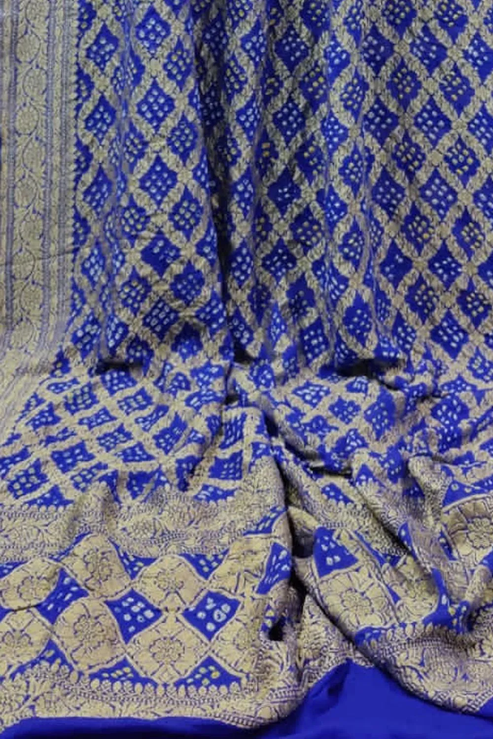 Blue Banarasi Bandhani Pure Georgette Neemzari Dupatta