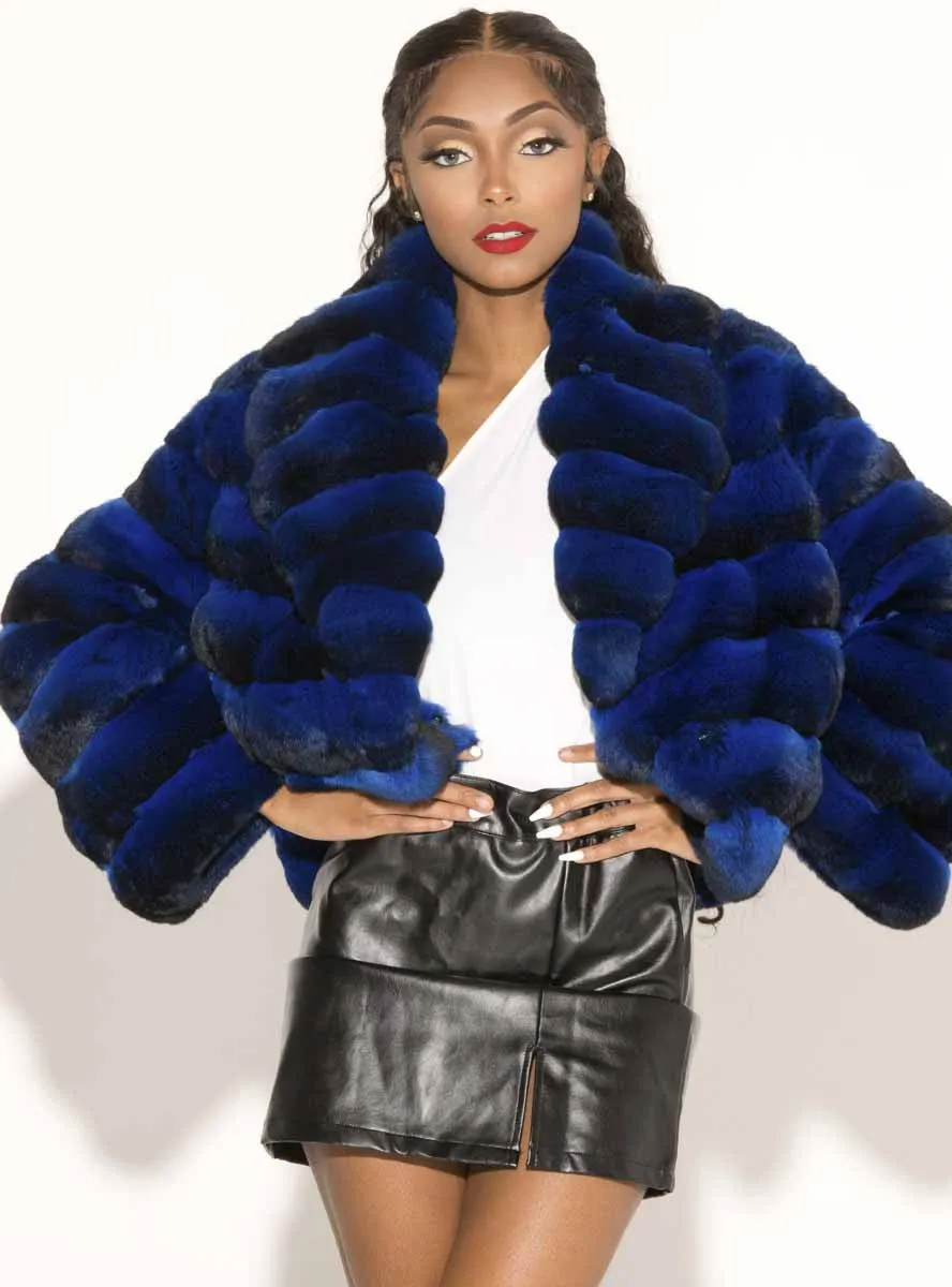 Blue Chinchilla Fur Bolero Jacket