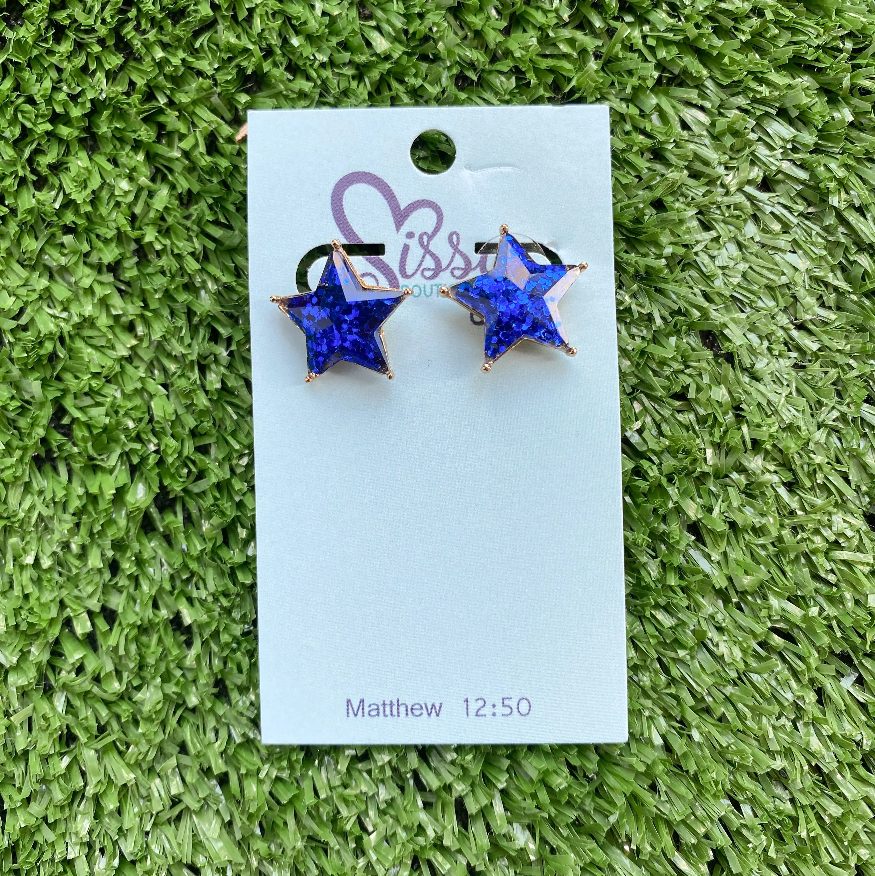 BLUE GLITTER STAR EARRINGS