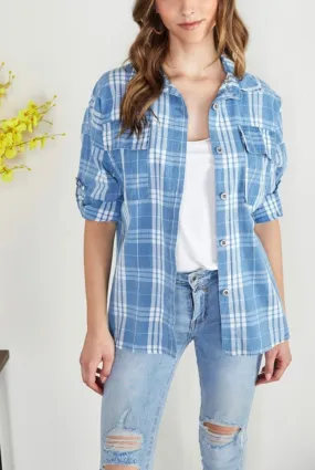 Blue plaid top