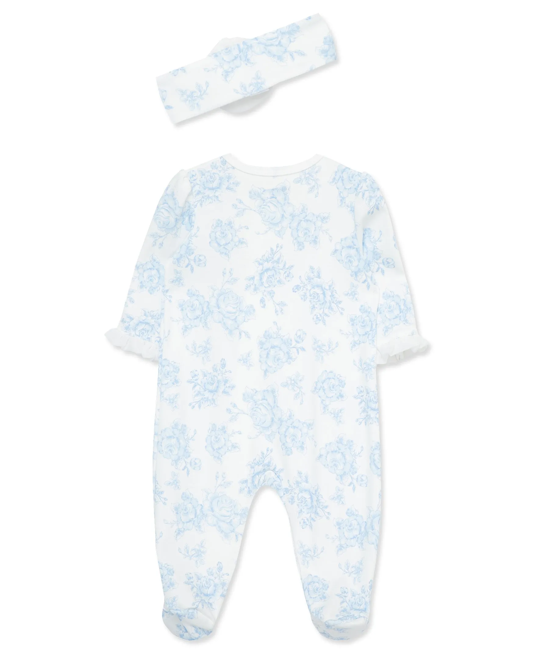 Blue Roses 2-Way-Zip Footed One-Piece And Hat