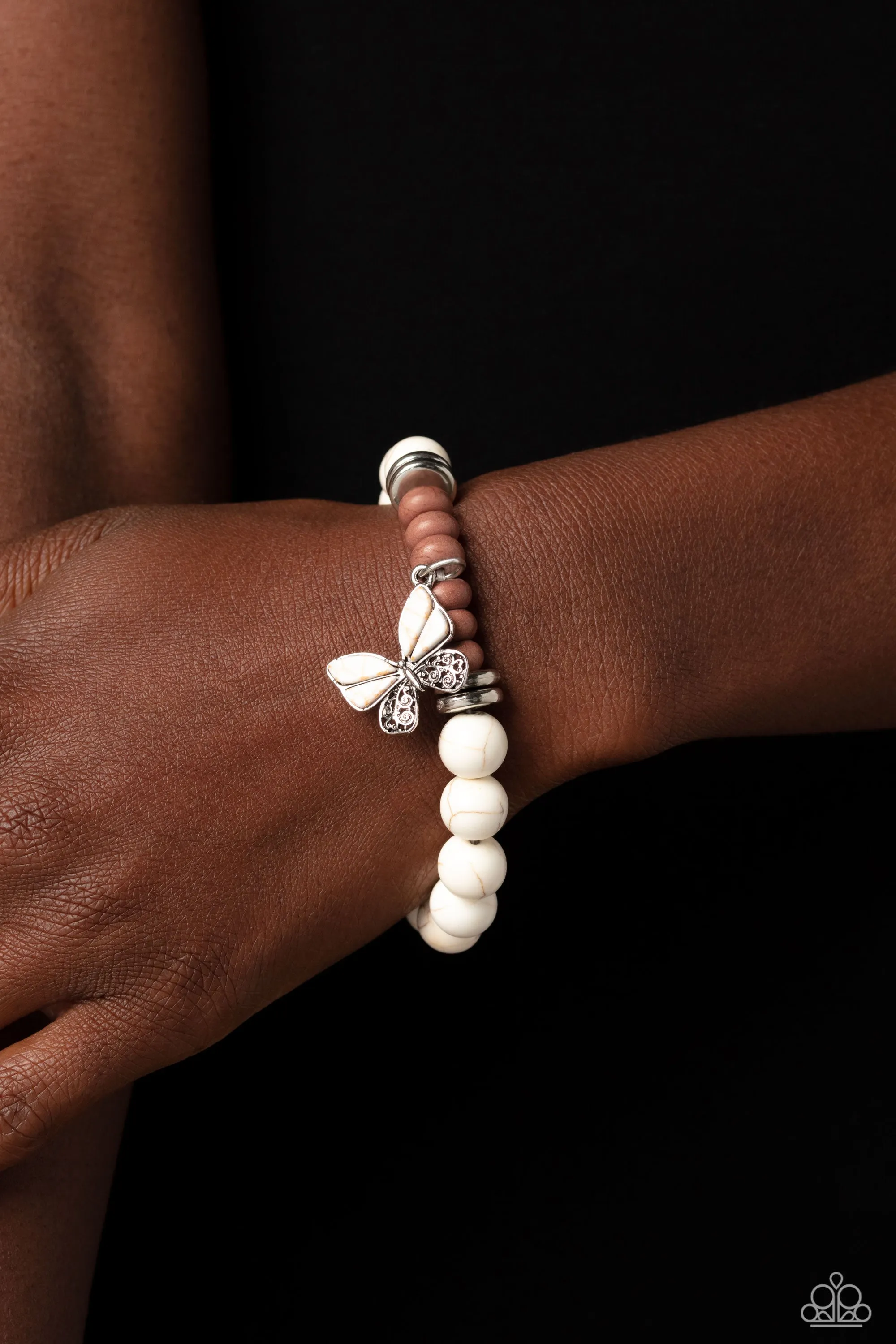 Bold Butterfly White Stone Bracelet - Paparazzi Accessories