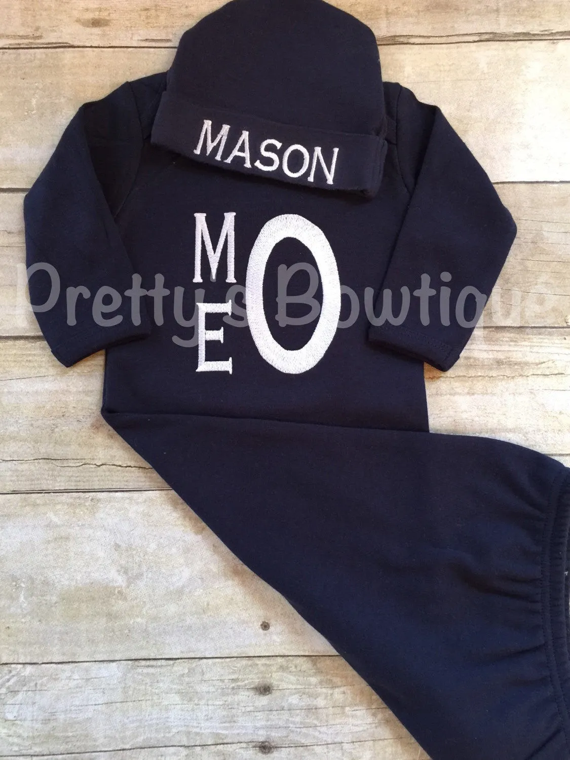 Boys Coming home outfit  Monogram gown and hat - Monogramed newborn gown and gown