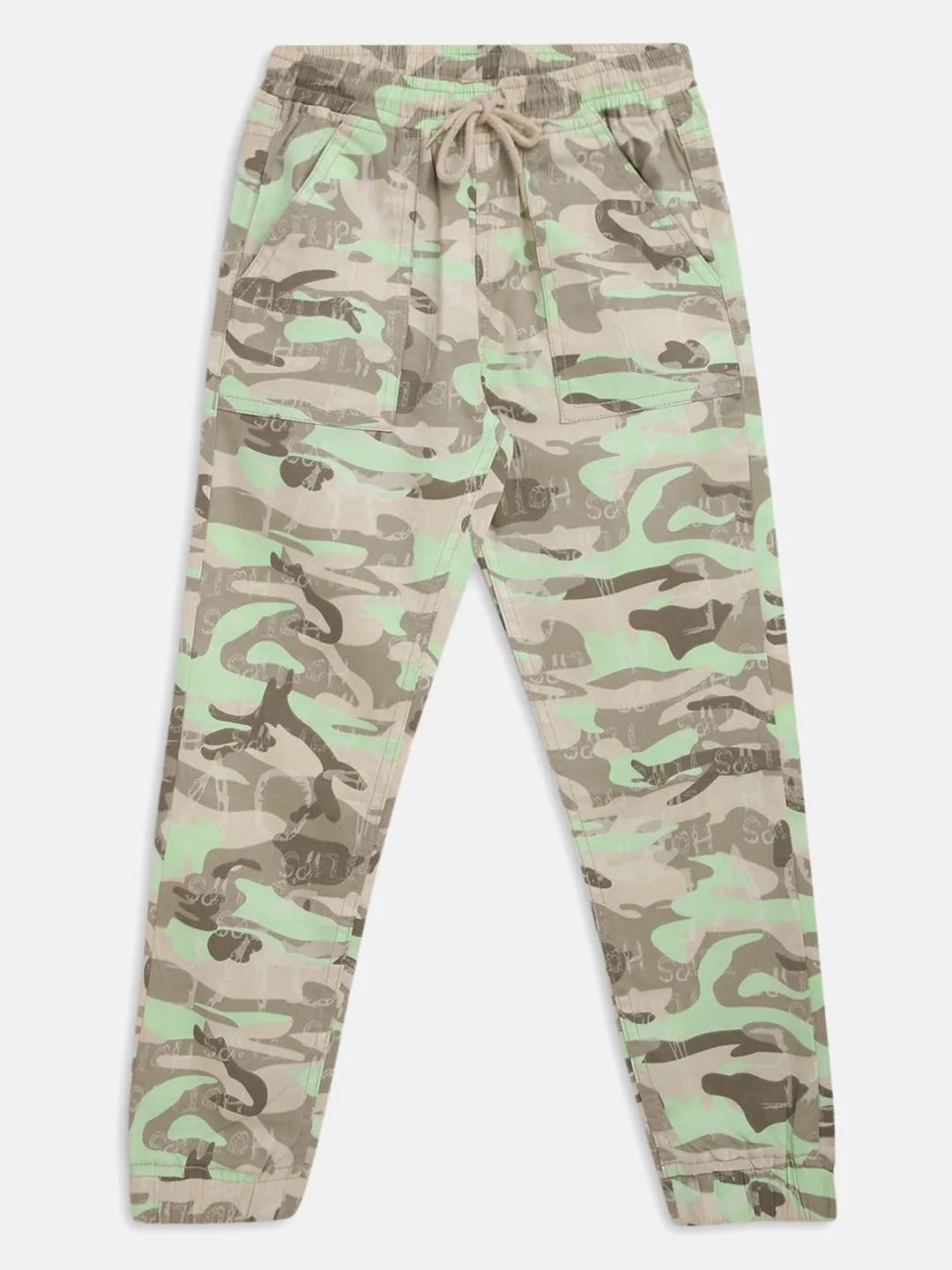 Boys Green Printed Cotton Joggers