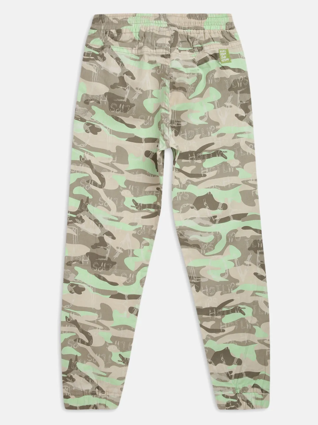 Boys Green Printed Cotton Joggers