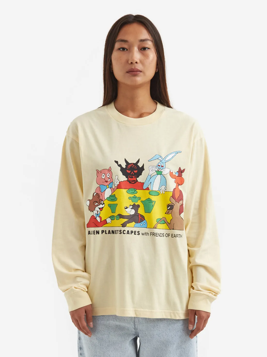 Brain Dead Round Table Longsleeve Tee W - Natural