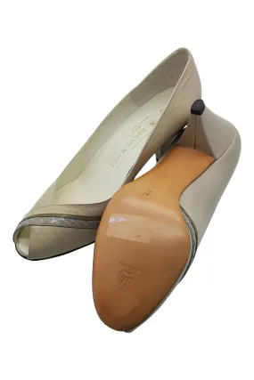 BRUNO MAGLI Cream and Silver Peep Toe Pumps (37.5)