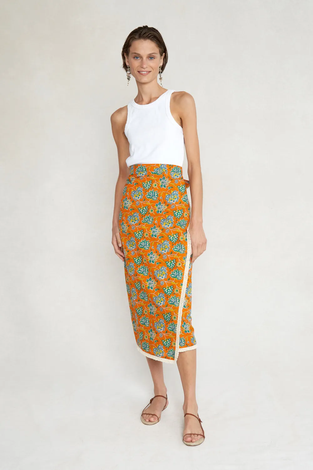 Camellia Wrap Skirt Tangelo