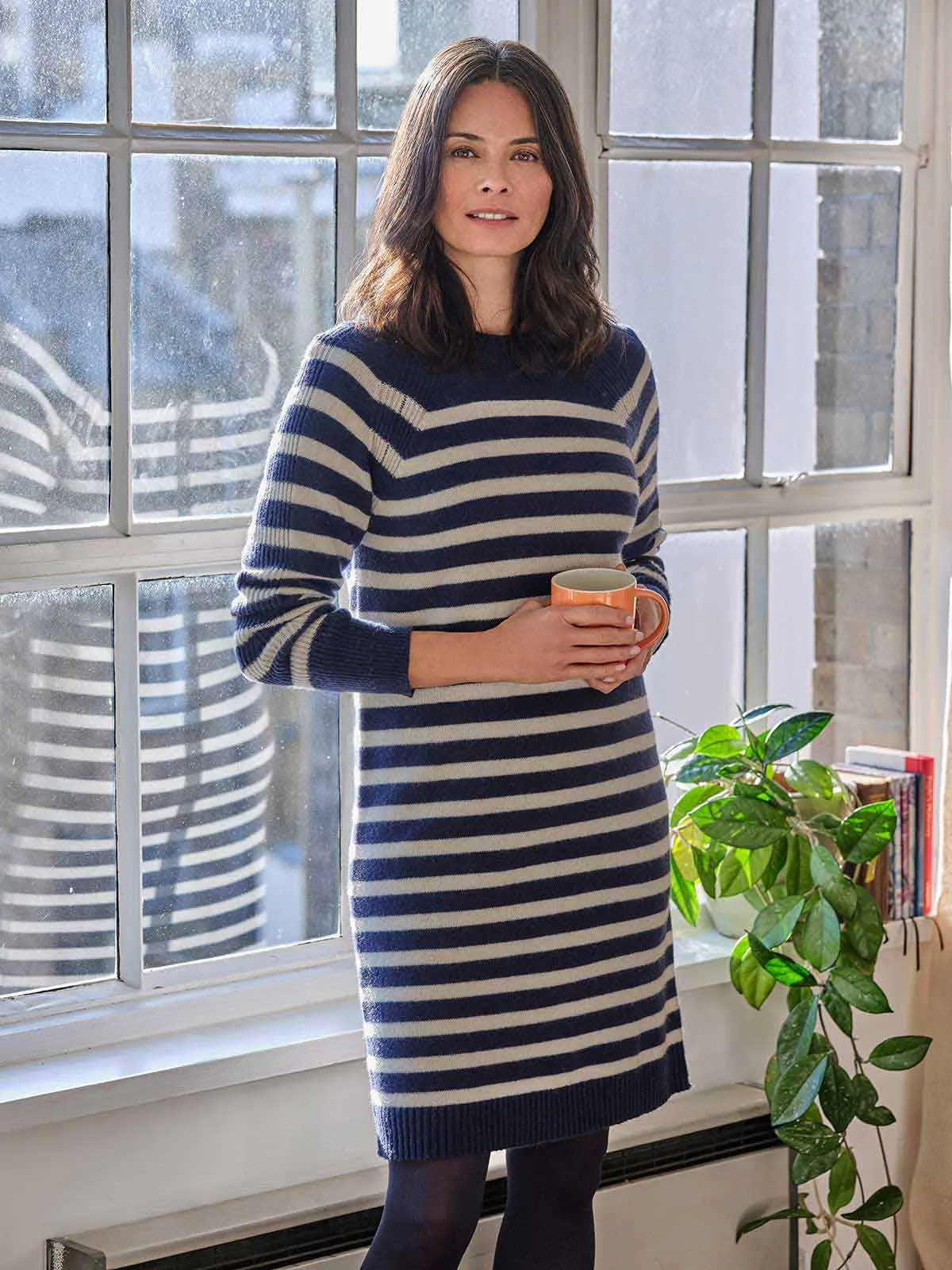 Celaeno Striped Lambswool Knitted Dress - Navy