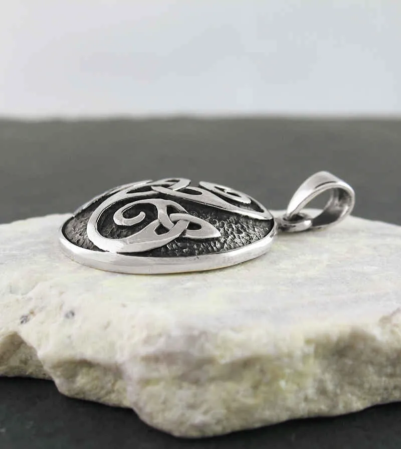 Celtic Triskelion and Triquetra Medallion Pendant, Oxidized