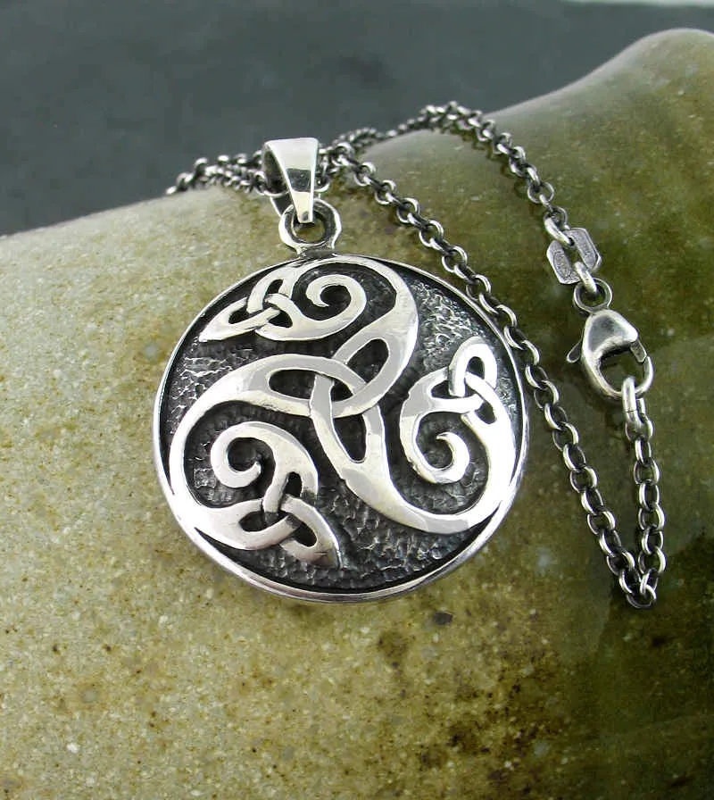 Celtic Triskelion and Triquetra Medallion Pendant, Oxidized