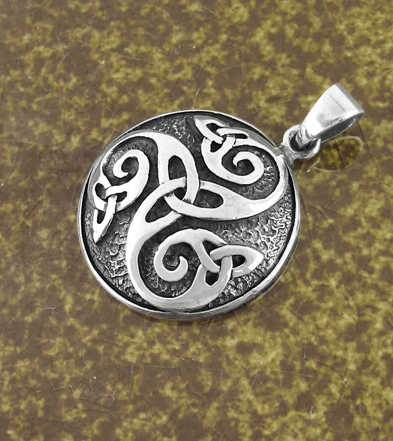 Celtic Triskelion and Triquetra Medallion Pendant, Oxidized