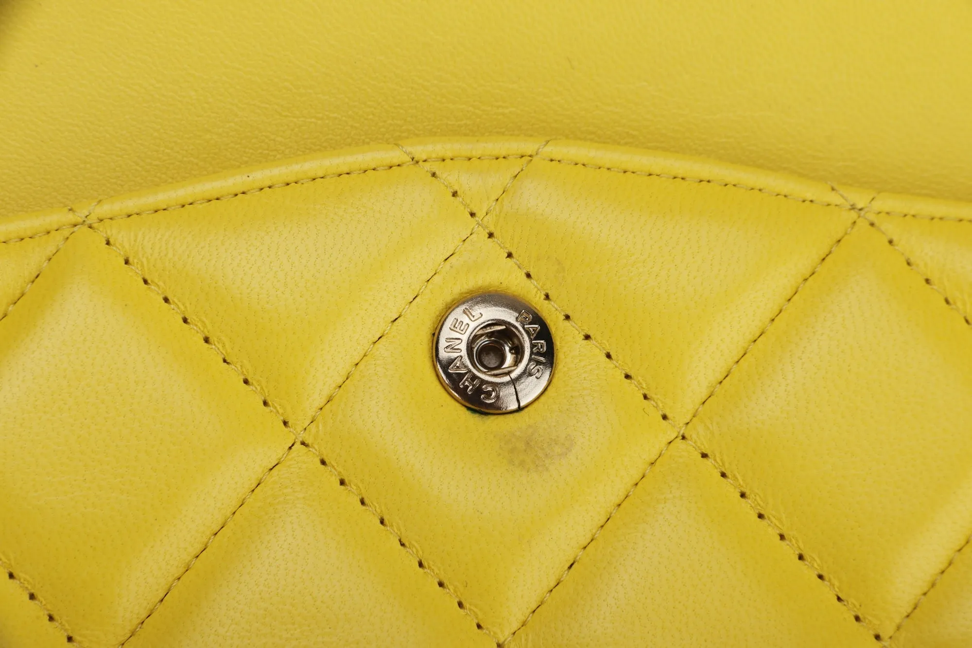 Chanel Classic Flap (1596xxxx) Jumbo Yellow Lambskin, Light Gold Hardware, with Card, no Dust Cover