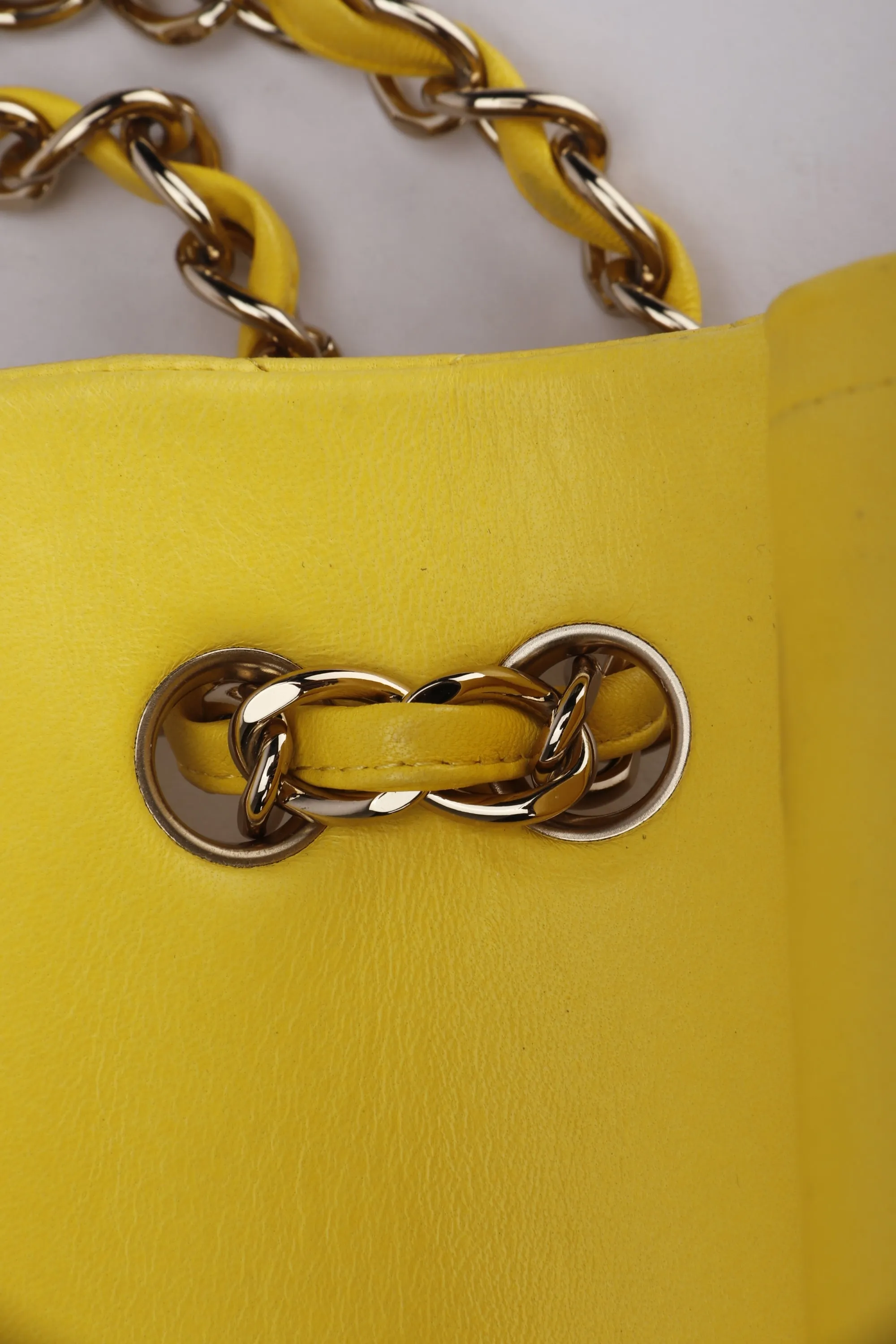 Chanel Classic Flap (1596xxxx) Jumbo Yellow Lambskin, Light Gold Hardware, with Card, no Dust Cover