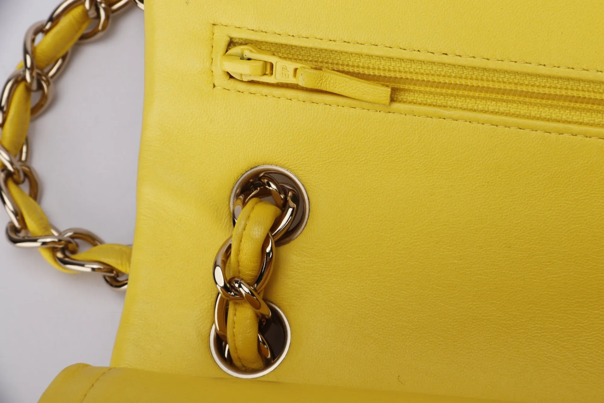 Chanel Classic Flap (1596xxxx) Jumbo Yellow Lambskin, Light Gold Hardware, with Card, no Dust Cover