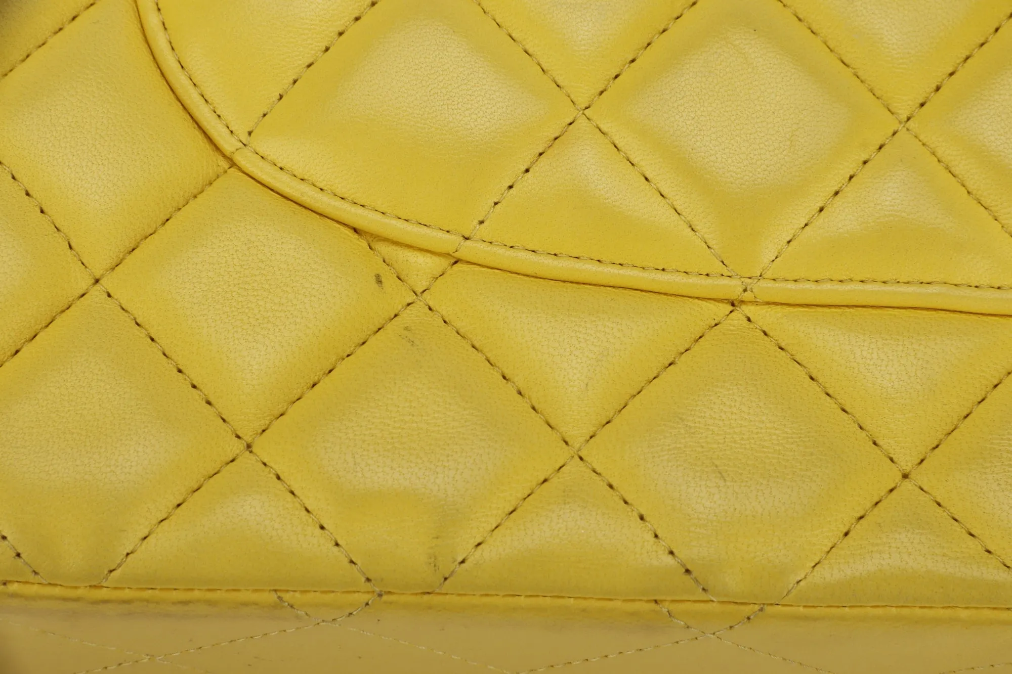 Chanel Classic Flap (1596xxxx) Jumbo Yellow Lambskin, Light Gold Hardware, with Card, no Dust Cover