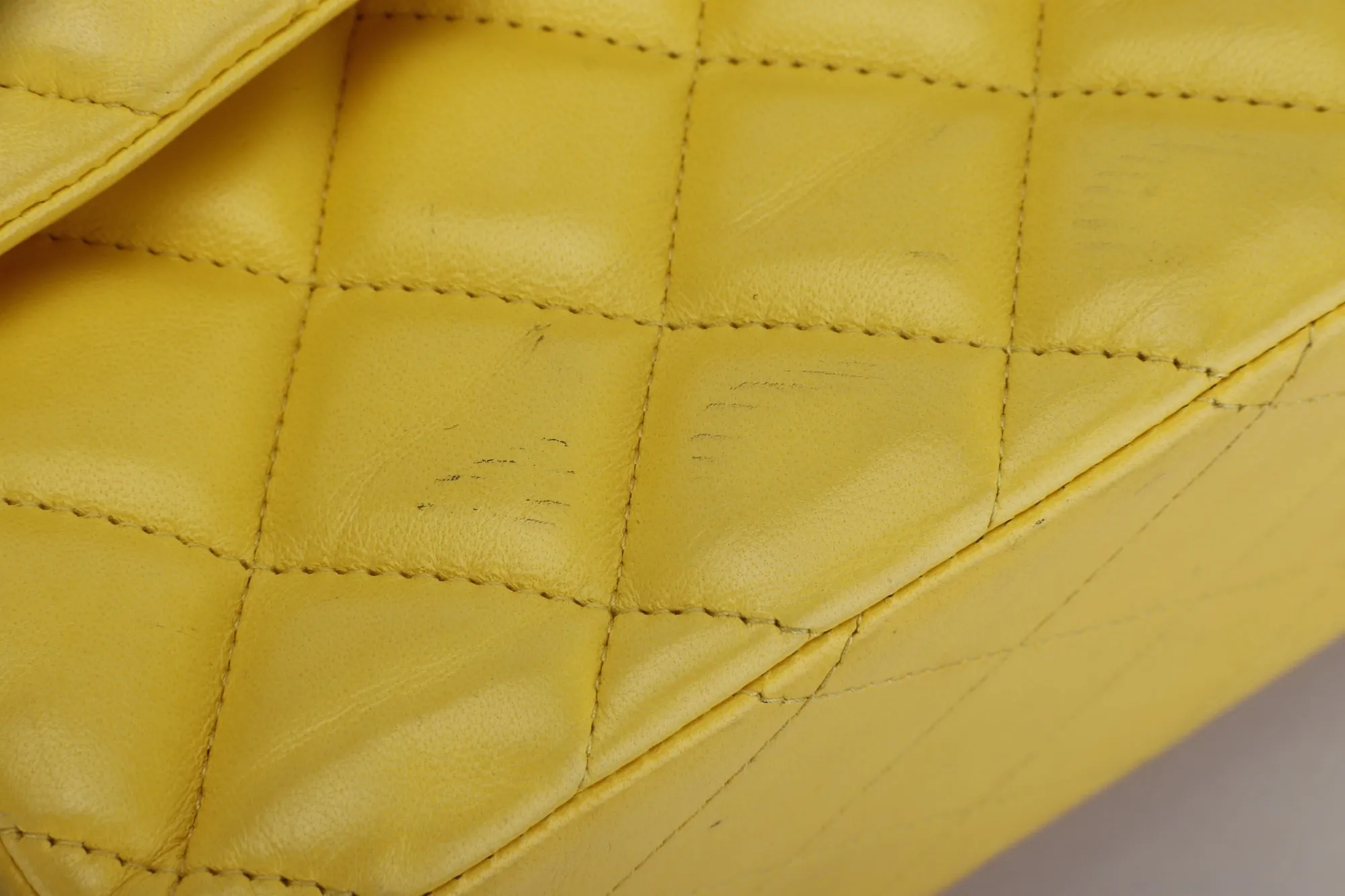 Chanel Classic Flap (1596xxxx) Jumbo Yellow Lambskin, Light Gold Hardware, with Card, no Dust Cover