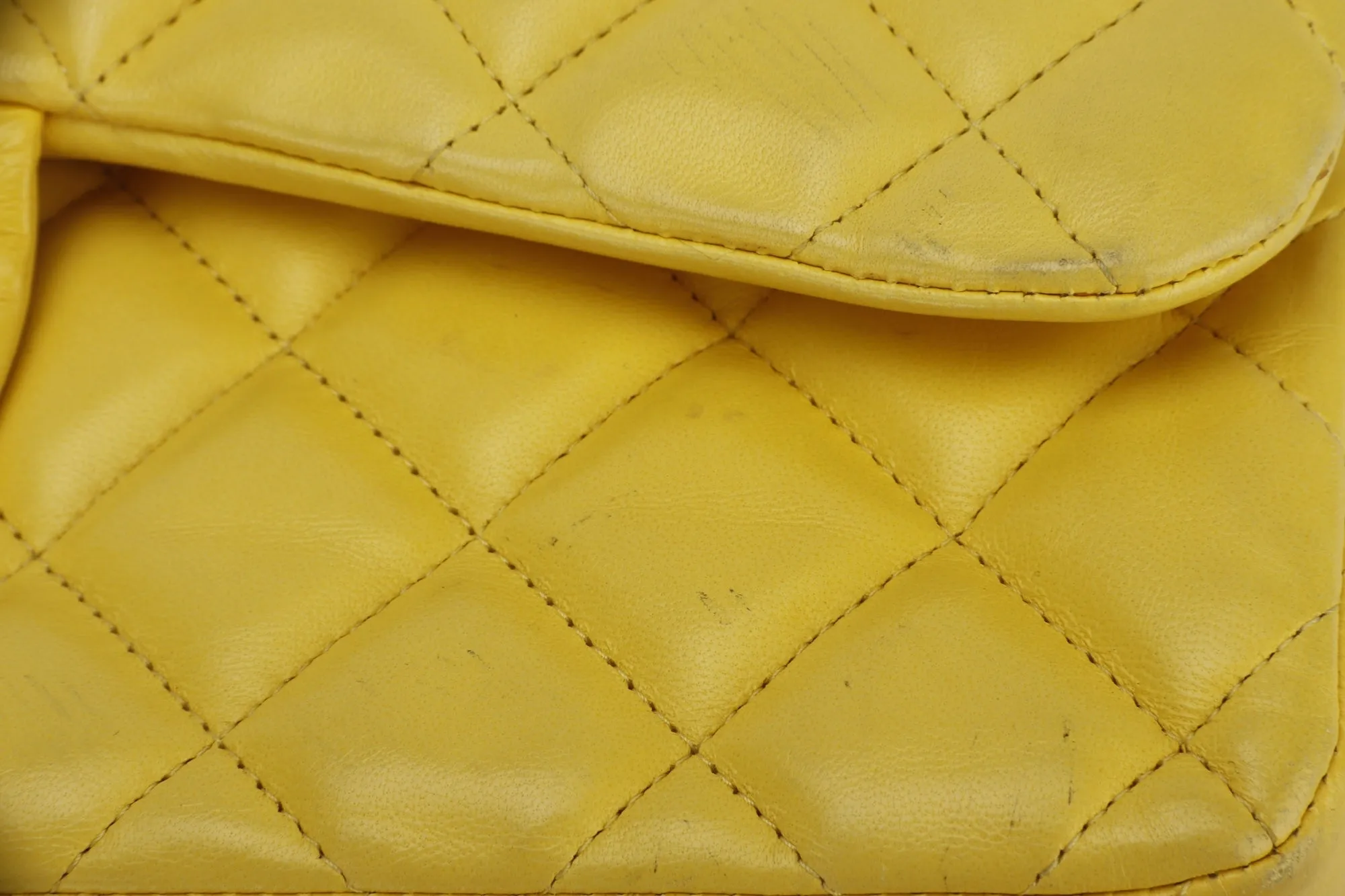 Chanel Classic Flap (1596xxxx) Jumbo Yellow Lambskin, Light Gold Hardware, with Card, no Dust Cover