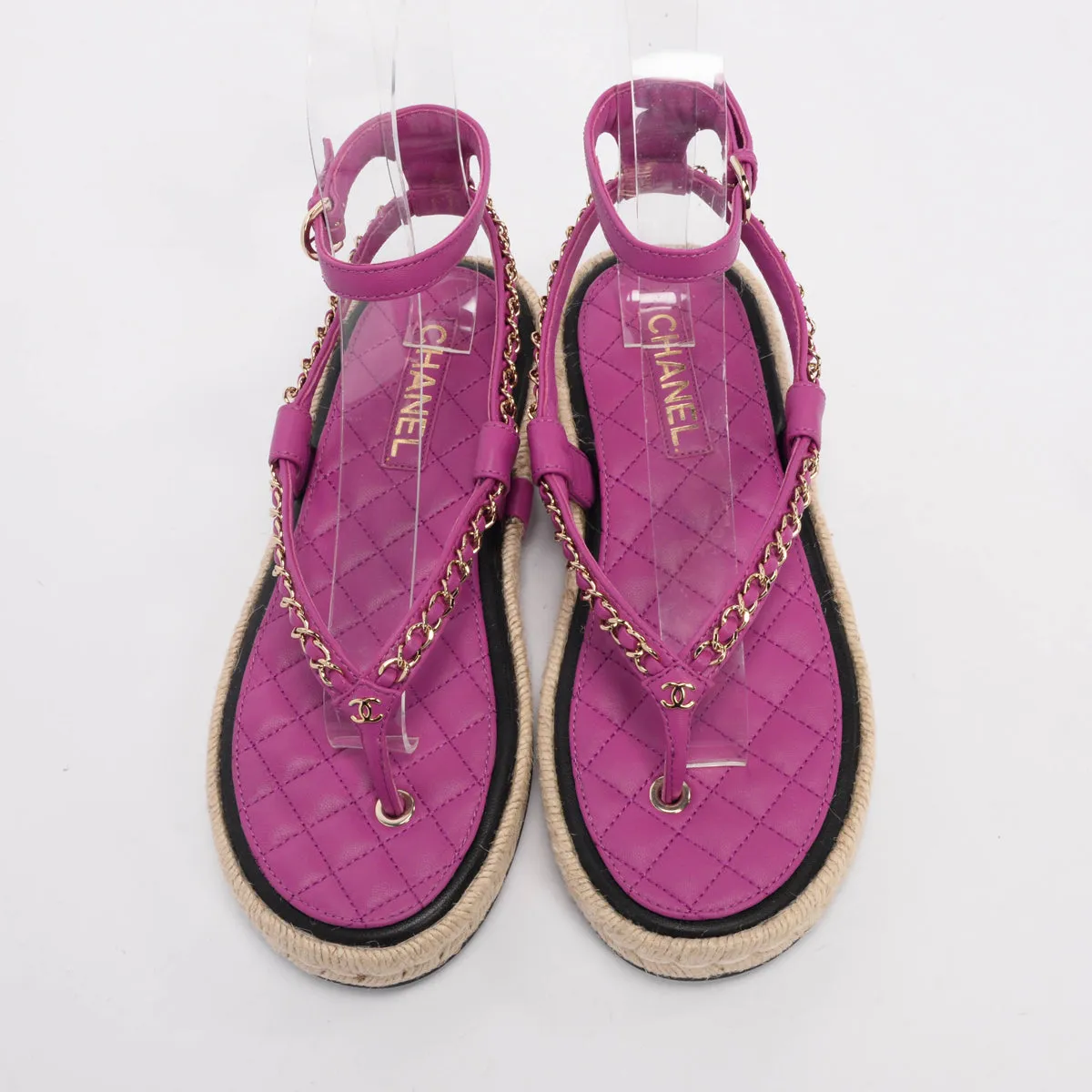 Chanel Purple Chain Espadrille Thong Sandals 40