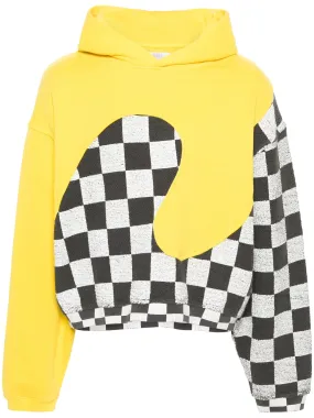 Check-Pattern Panelled Cotton Hoodie