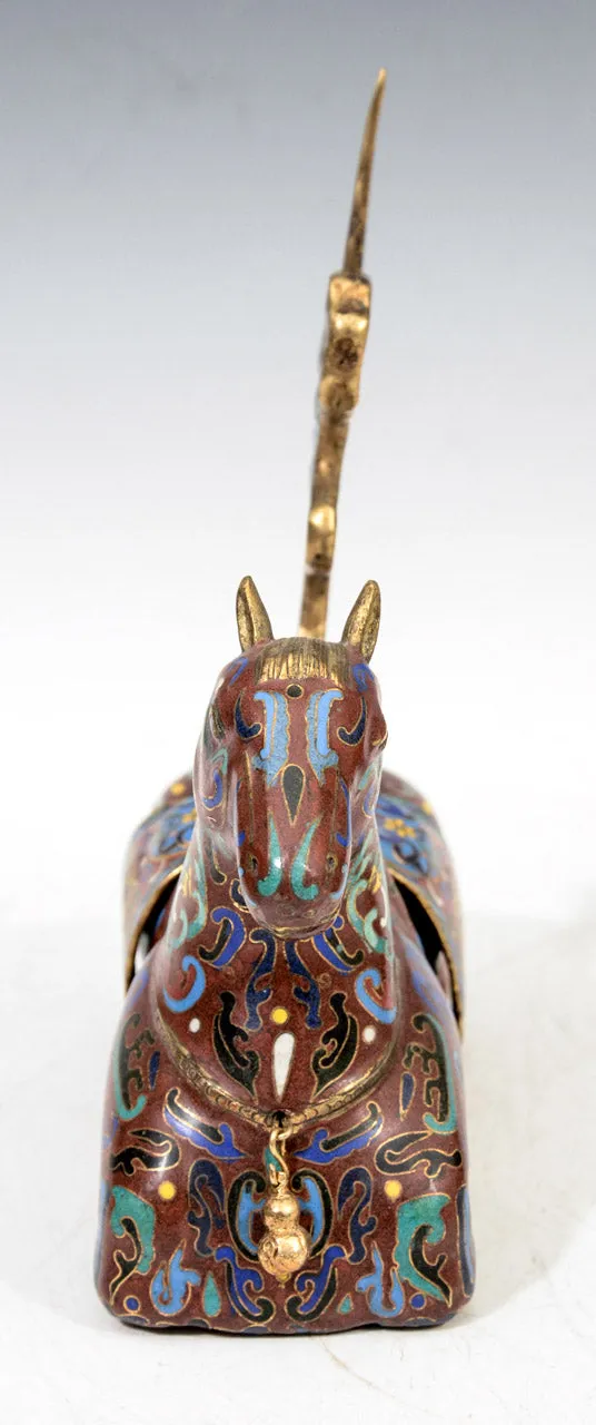 Chinese Cloisonne Sculptural Horse Incense Holders, Pair