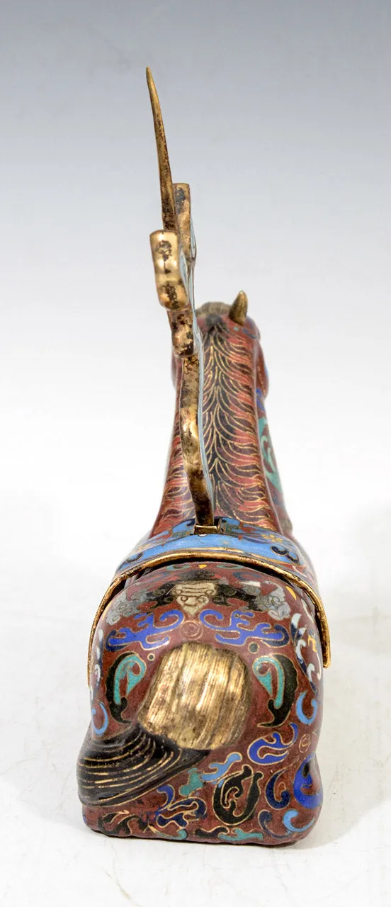 Chinese Cloisonne Sculptural Horse Incense Holders, Pair