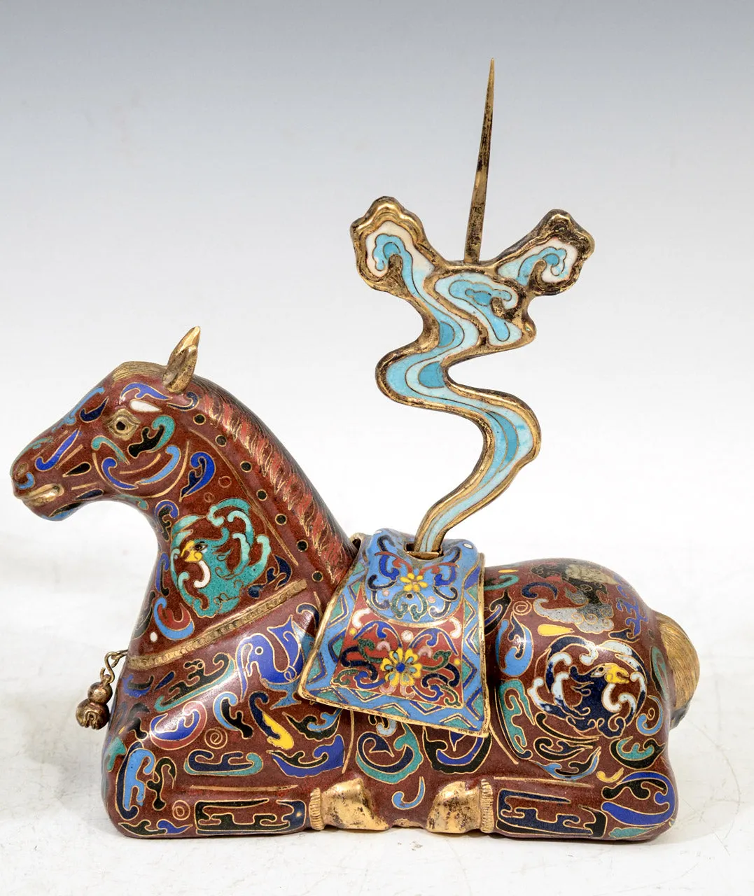 Chinese Cloisonne Sculptural Horse Incense Holders, Pair