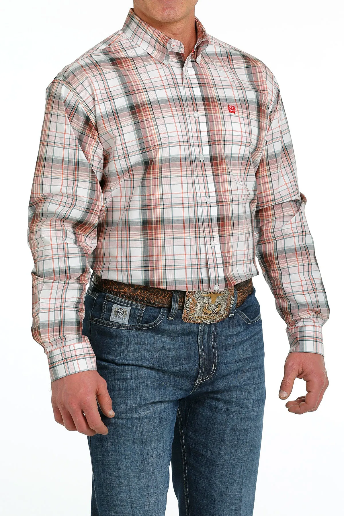 'Cinch' Men's Plaid Western Button Down - White